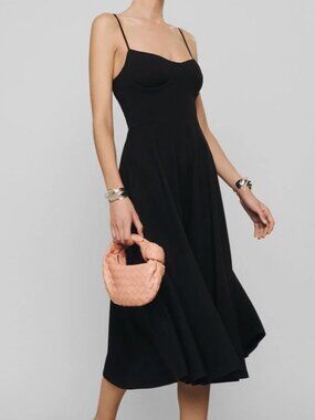 Reformation Serene Cotton A-line Midi Dress in Black Size XL